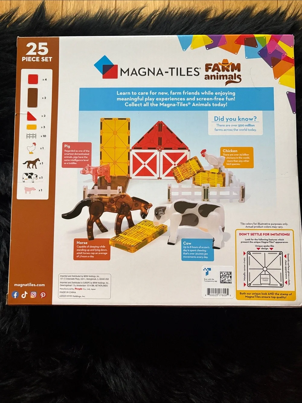 Magna-Tiles Farm Animals 25-Piece Building Set - Red & Yellow